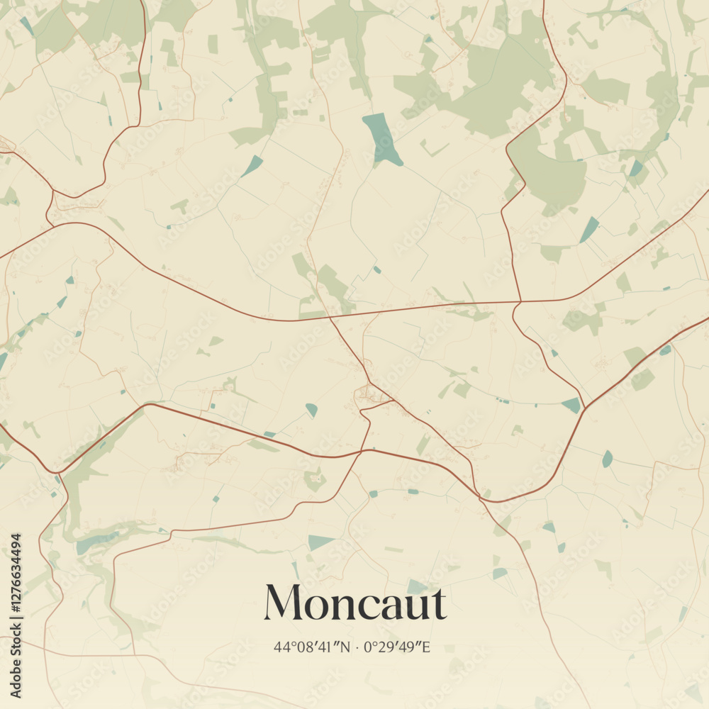 Fototapeta premium Vintage map of Moncaut, France.