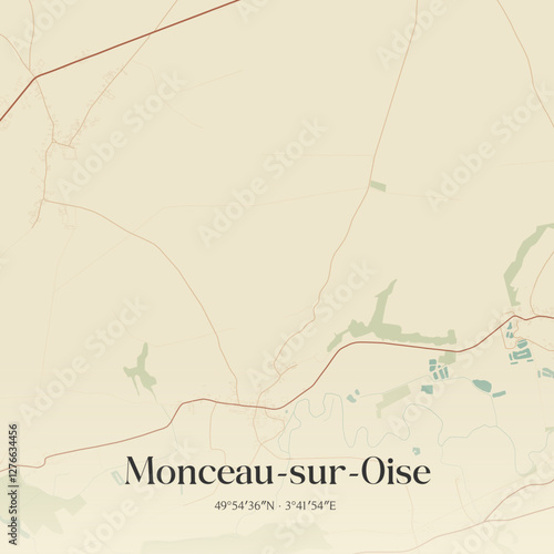 Vintage map of Monceau-sur-Oise, France.