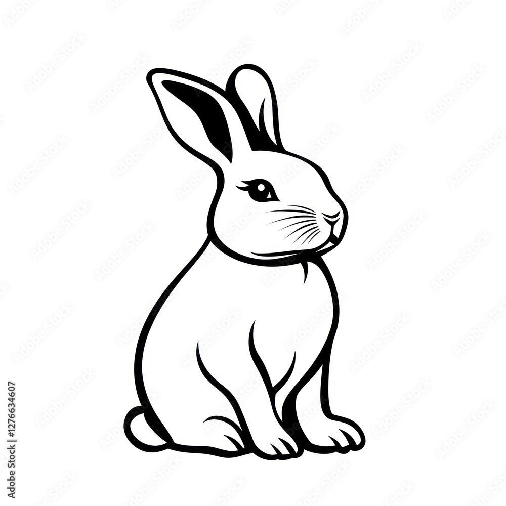Fototapeta premium Simple rabbit logo linear art illustration stencil.