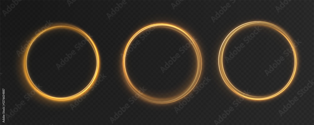 Magical golden ring with glowing light swirls, spark trails, and radiant reflections. A detailed vector illustration featuring a neon-inspired circular glow, futuristic speed effects Magical golden ring with glowing light swirls, spark trails, and radiant reflections. A detailed vector illustration featuring a neon-inspired circular glow, futuristic speed effects