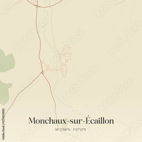 Vintage map of Monchaux-sur-Écaillon, France.