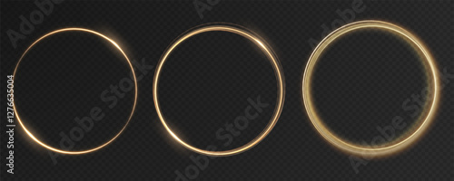 Round golden sparkling frame with glowing light effects, isolated on a black background. A luxurious vector illustration featuring a shimmering gold ring with sparkles and radiant reflections