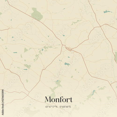 Vintage map of Monfort, France.