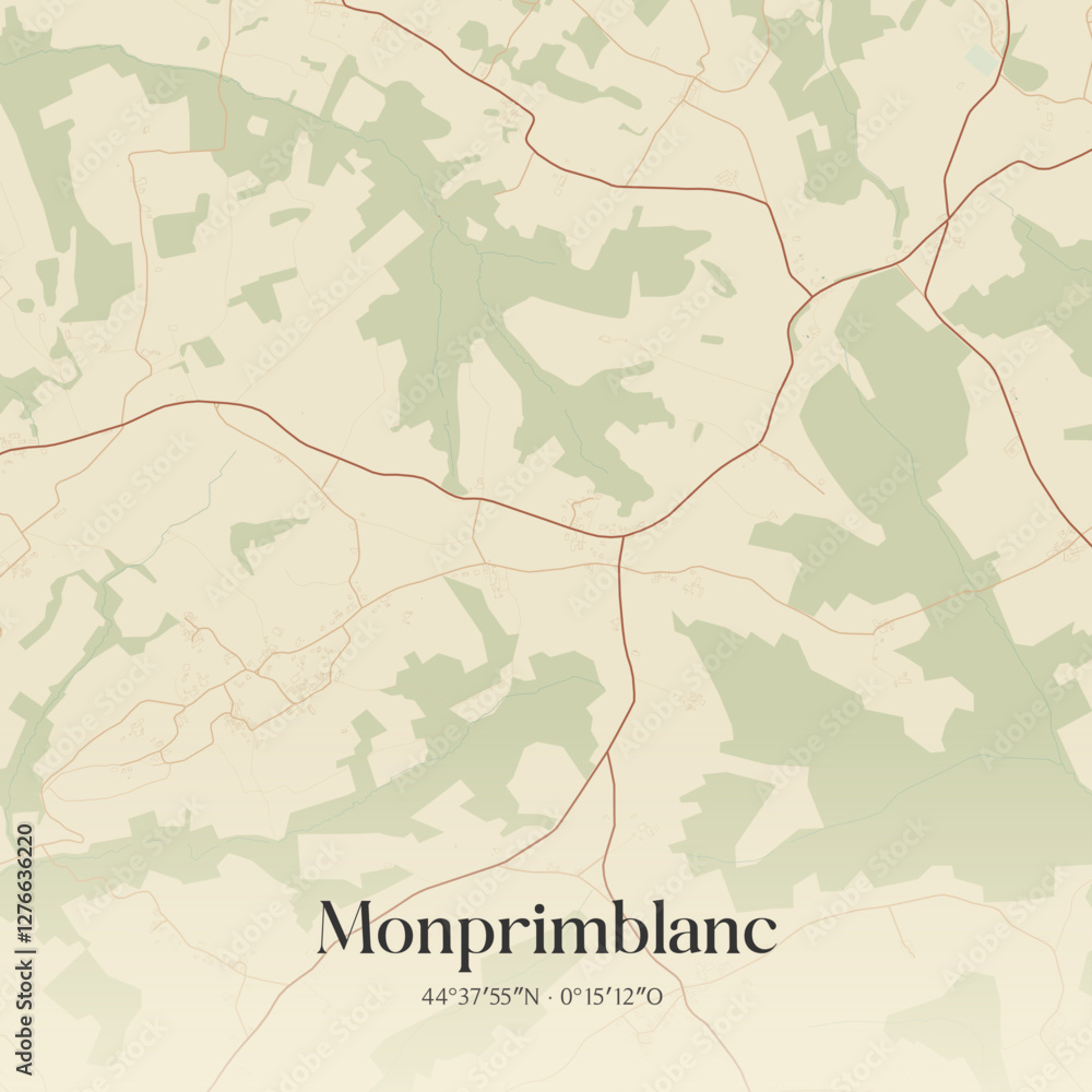 Fototapeta premium Vintage map of Monprimblanc, France.