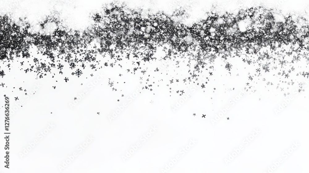 Fototapeta premium Abstract black and white falling snowflakes on light background with gradient effect