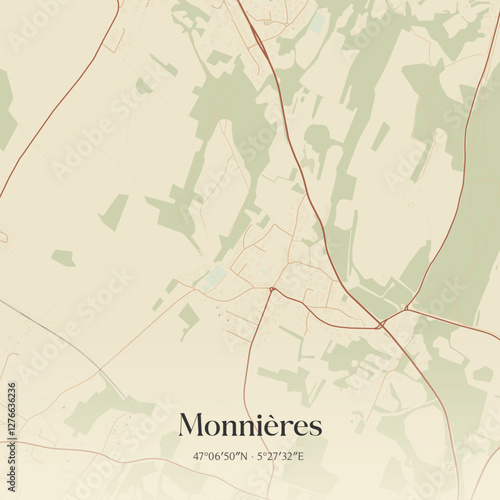 Vintage map of Monnières, France.