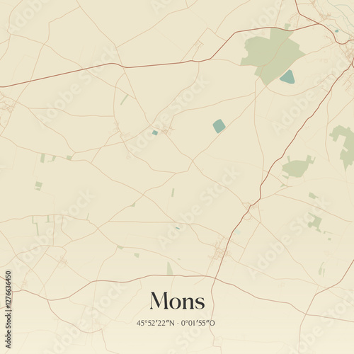 Vintage map of Mons, France.