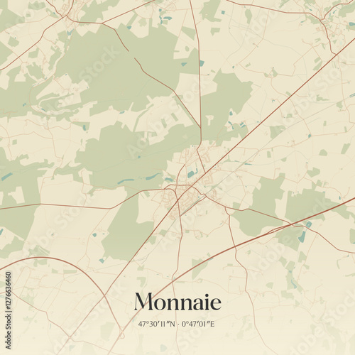 Vintage map of Monnaie, France.