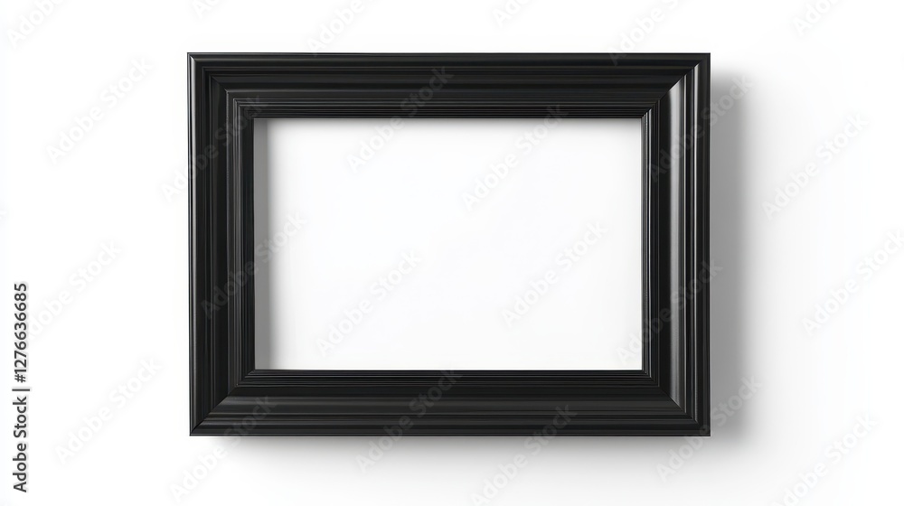 Empty black picture frame on white wall with shadow Empty black picture frame on white wall with shadow