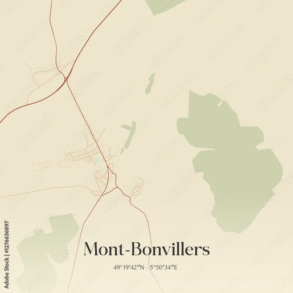Fototapeta premium Vintage map of Mont-Bonvillers, France.