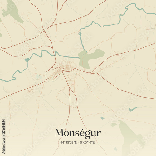 Vintage map of Monségur, France.
