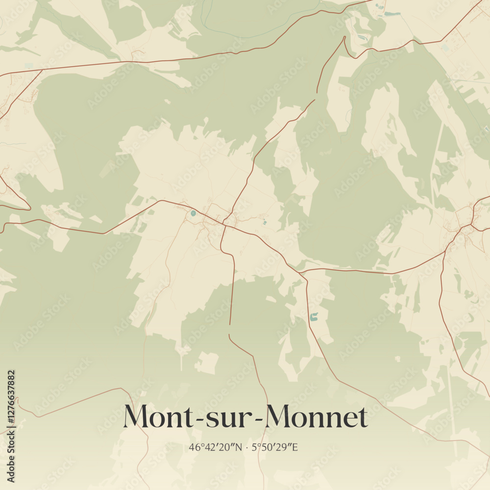 Obraz premium Vintage map of Mont-sur-Monnet, France.