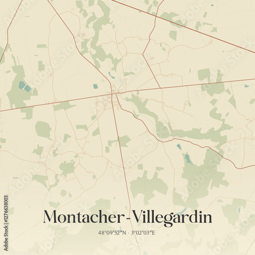 Vintage map of Montacher-Villegardin, France.