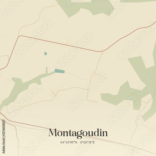 Vintage map of Montagoudin, France.
