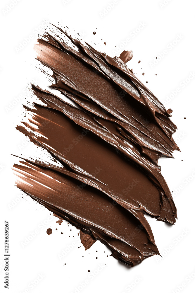 Fototapeta premium Chocolate cream spread smear on white background, texture sample, closeup