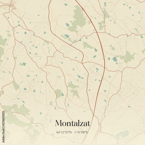 Vintage map of Montalzat, France.
