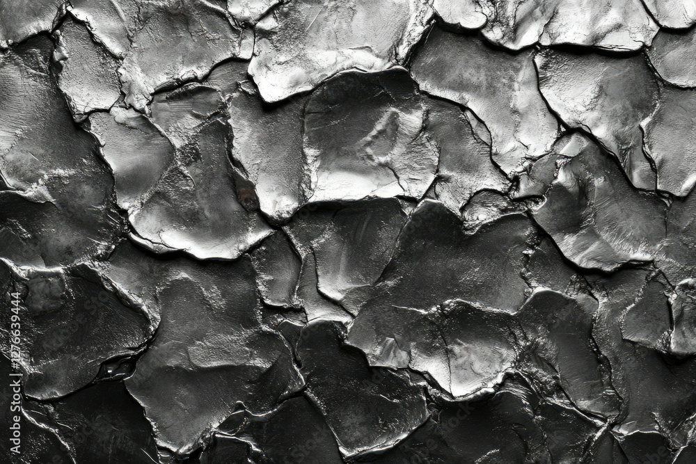 Abstract monochrome image showcasing a textured surface resembling cracked, metallic, or stone formations. Abstract monochrome image showcasing a textured surface resembling cracked, metallic, or stone formations.