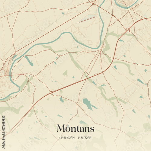 Vintage map of Montans, France.