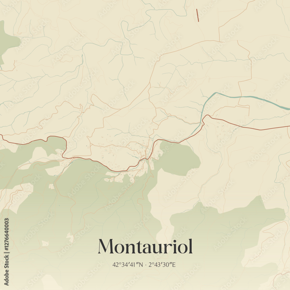 Obraz premium Vintage map of Montauriol, France.