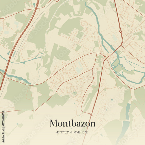 Vintage map of Montbazon, France.