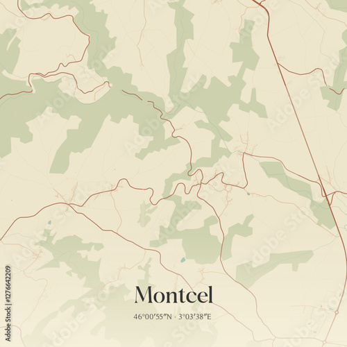 Tableau sur toile Vintage map of Montcel, France.