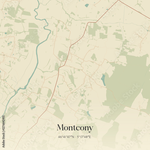 Vintage map of Montcony, France.