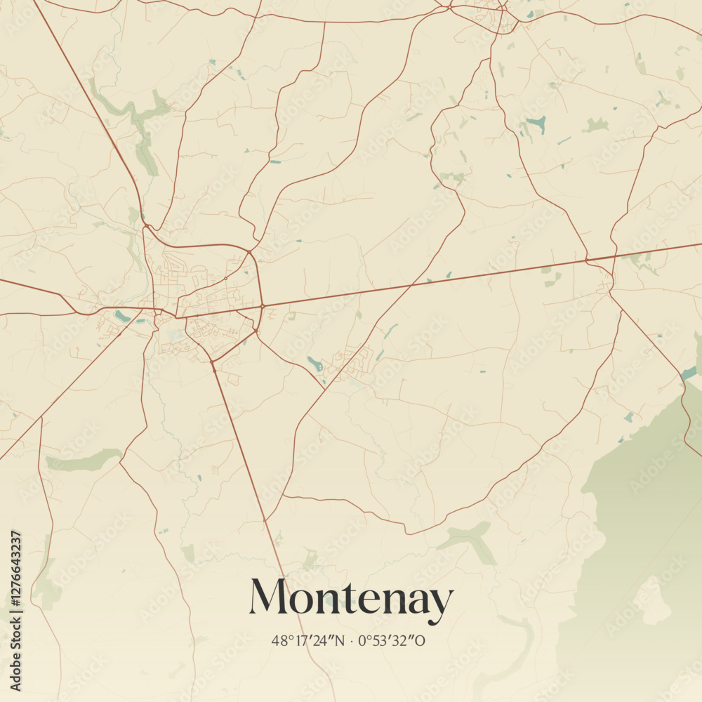 Obraz premium Vintage map of Montenay, France.