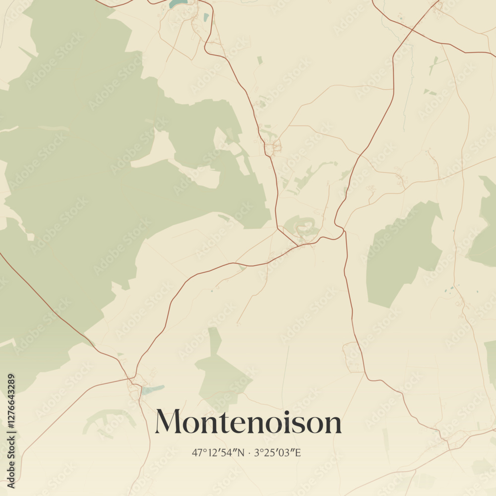 Obraz premium Vintage map of Montenoison, France.