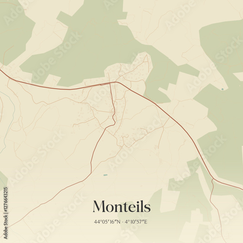 Vintage map of Monteils, France.