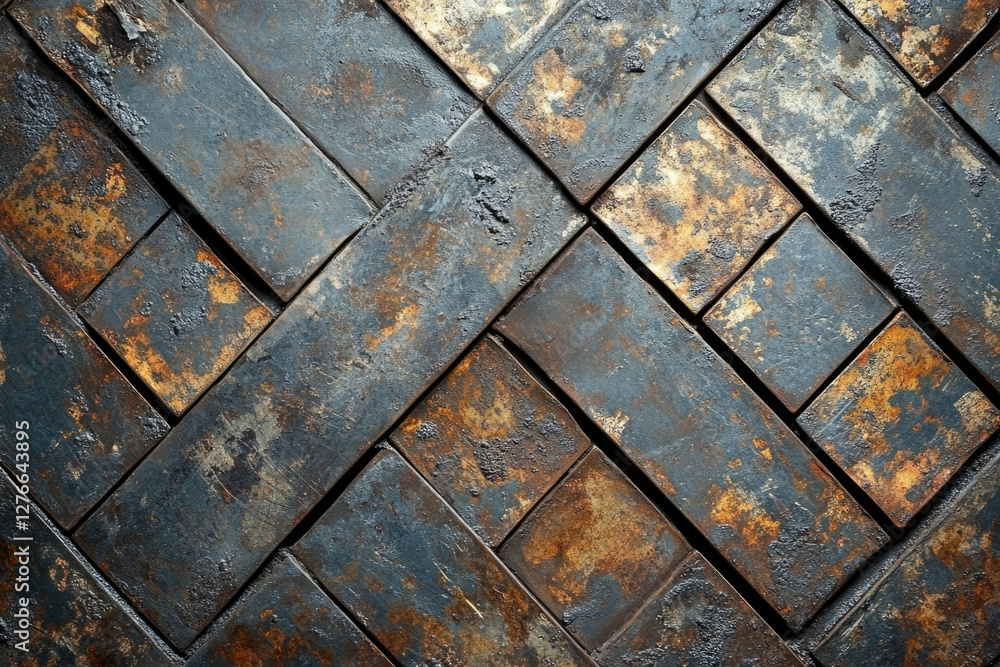 Rustic metallic herringbone pattern with dark grey and rusty brown hues. Rustic metallic herringbone pattern with dark grey and rusty brown hues.