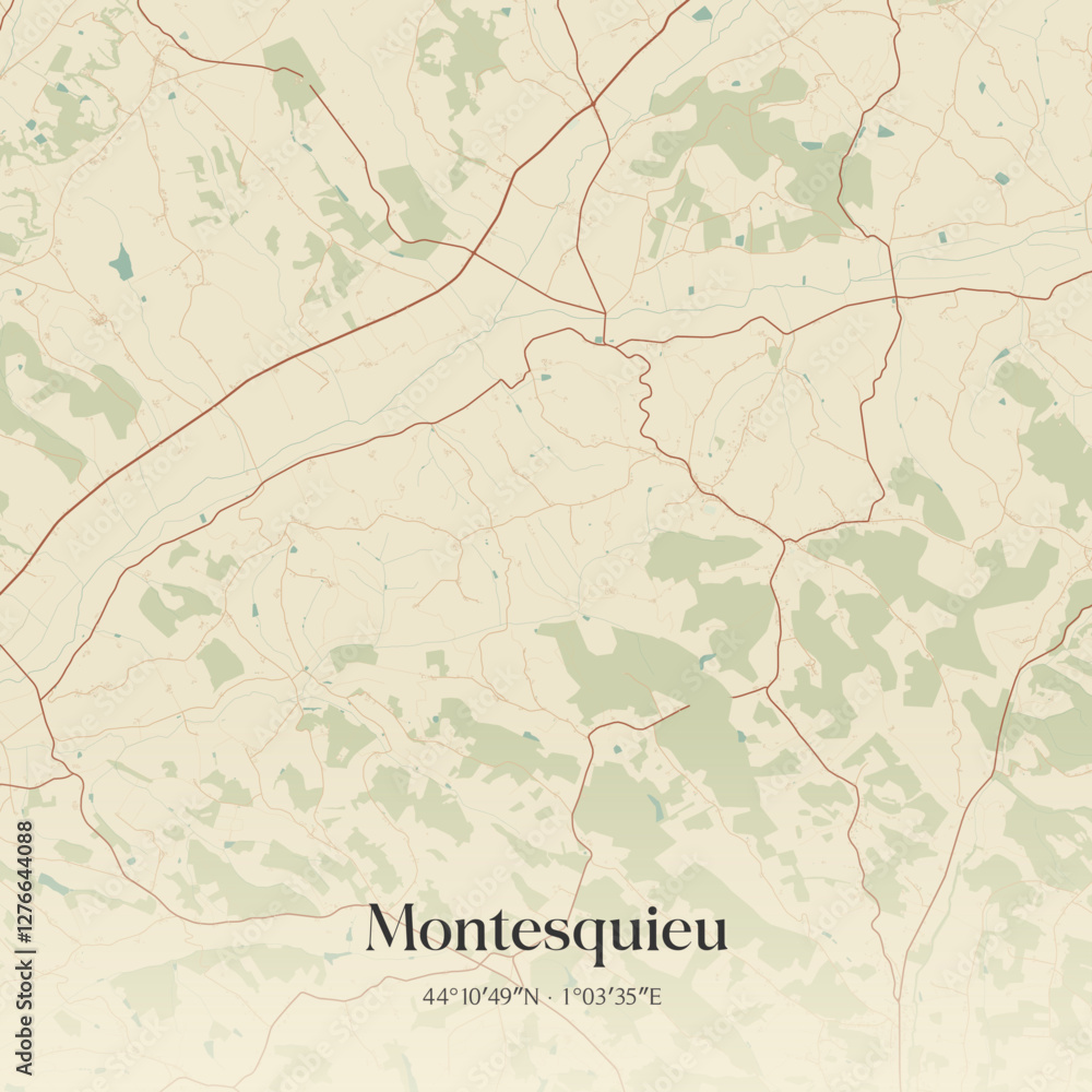 Fototapeta premium Vintage map of Montesquieu, France.