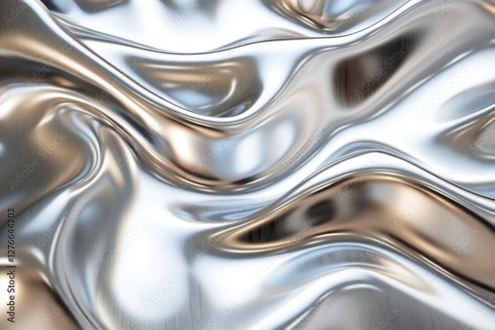 Abstract image of flowing metallic silver fabric with soft waves and highlights. Abstract image of flowing metallic silver fabric with soft waves and highlights.