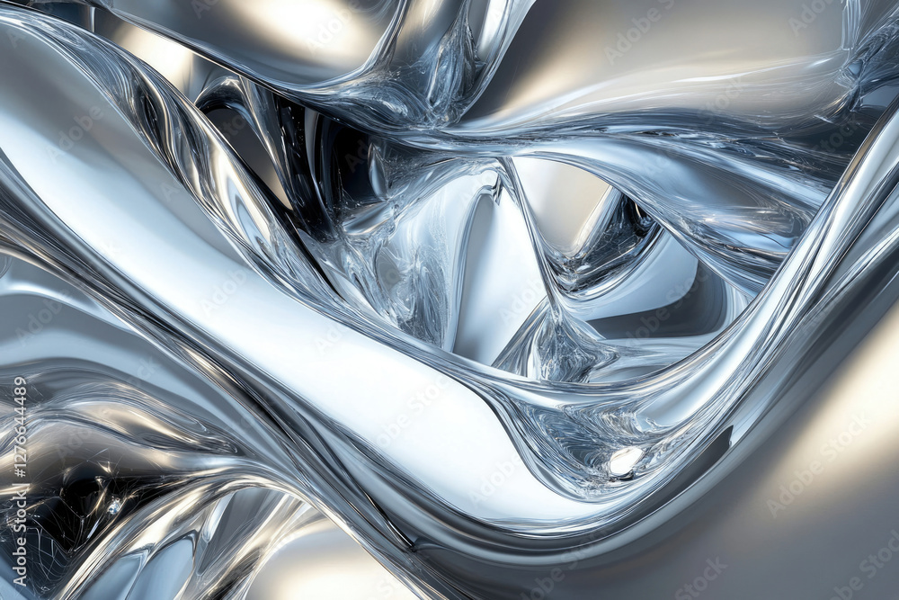 Abstract silver liquid metal flowing, creating dynamic, reflective curves and shapes. Abstract silver liquid metal flowing, creating dynamic, reflective curves and shapes.