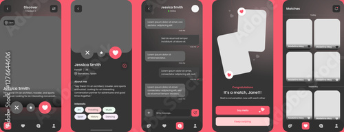 Date, Relations, Social Communication, Chat with friends & Dating Mobile App & Black Ui Kit Template