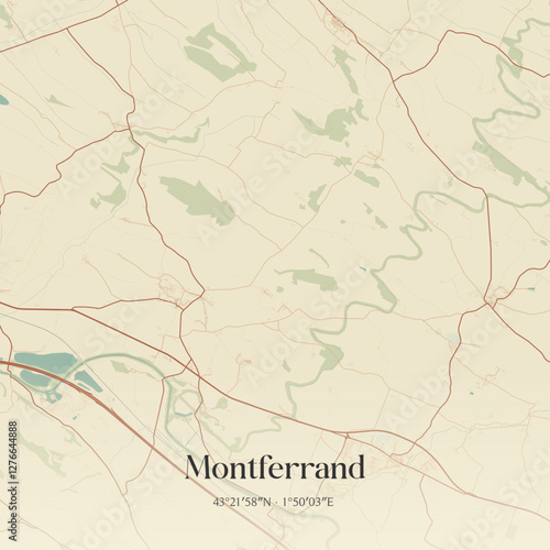 Vintage map of Montferrand, France.