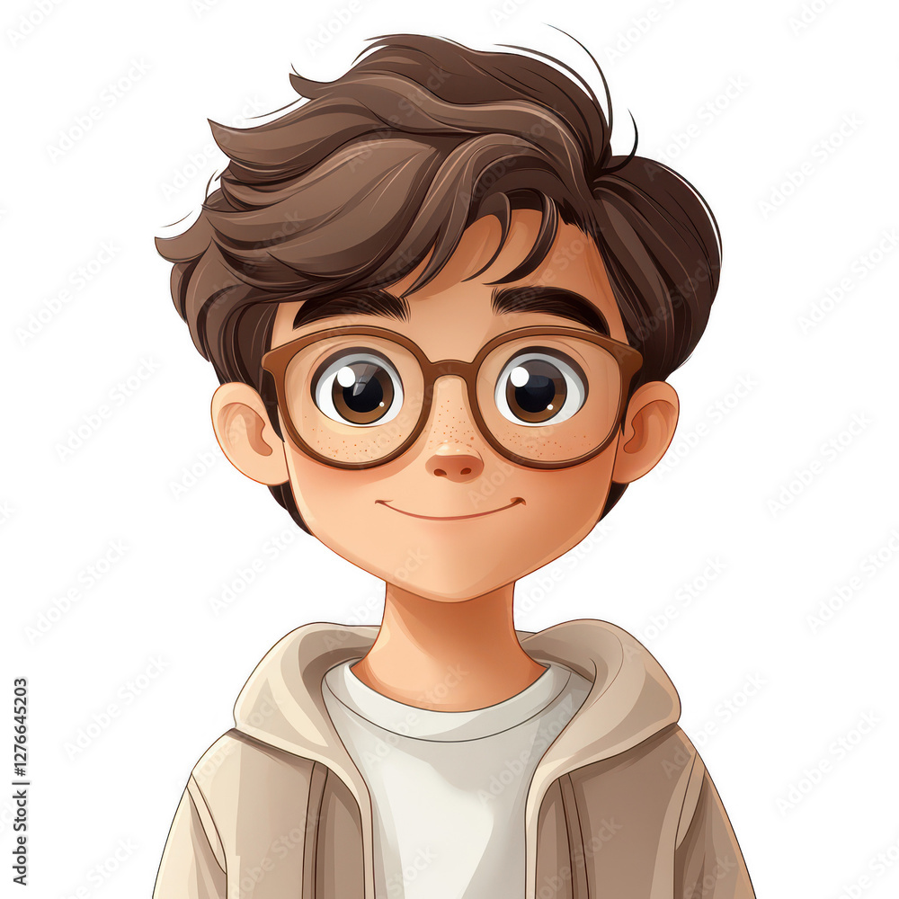 A cartoon boy is smiling and wearing glasses isolated isolated on transparent background.PNG A cartoon boy is smiling and wearing glasses isolated isolated on transparent background.PNG