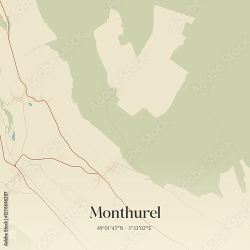 Vintage map of Monthurel, France.