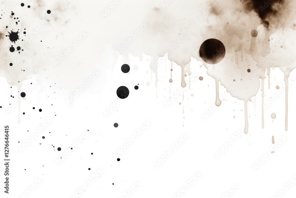 brown black spots, blots and streaks of paint on white background