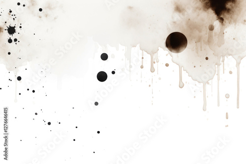 Obraz na płótnie brown black spots, blots and streaks of paint on white background w salonie