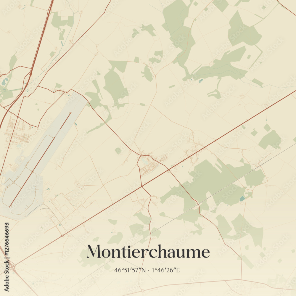 Fototapeta premium Vintage map of Montierchaume, France.
