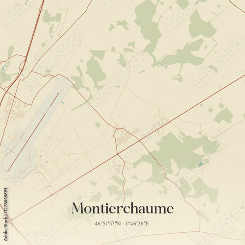 Vintage map of Montierchaume, France.