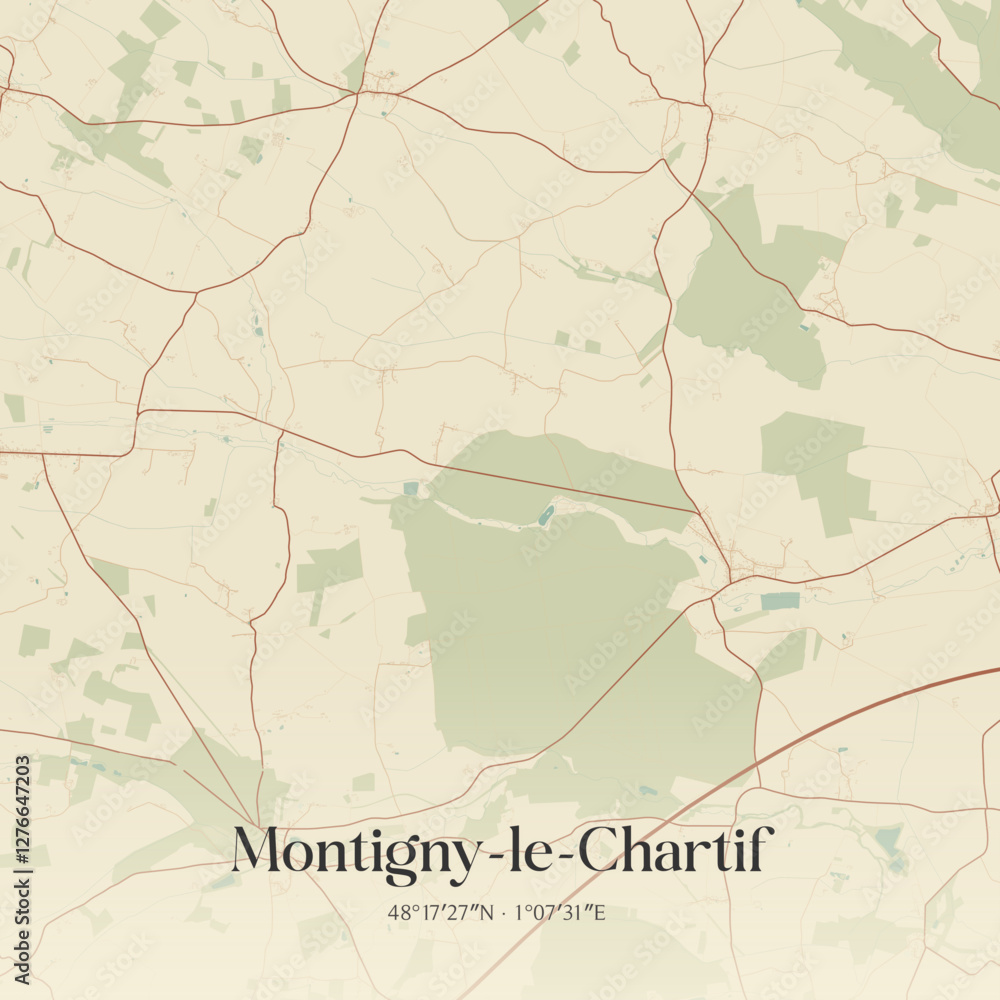 Fototapeta premium Vintage map of Montigny-le-Chartif, France.