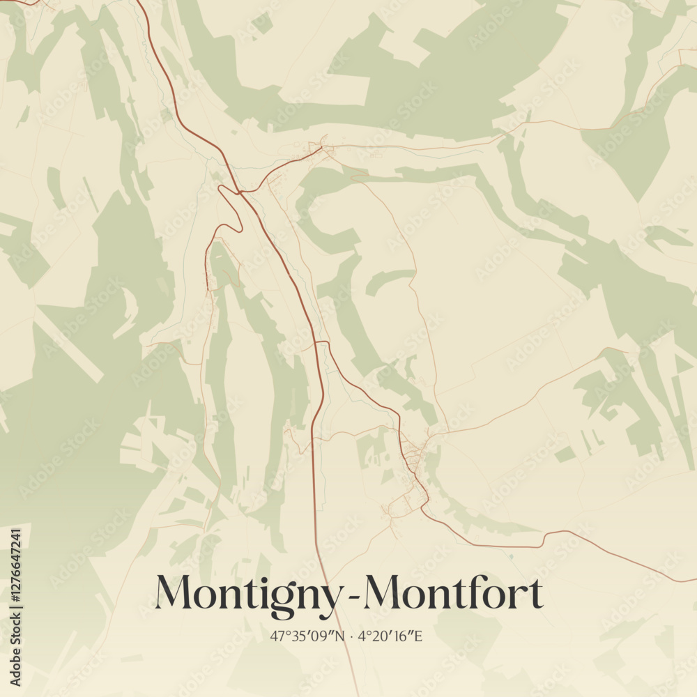 Fototapeta premium Vintage map of Montigny-Montfort, France.