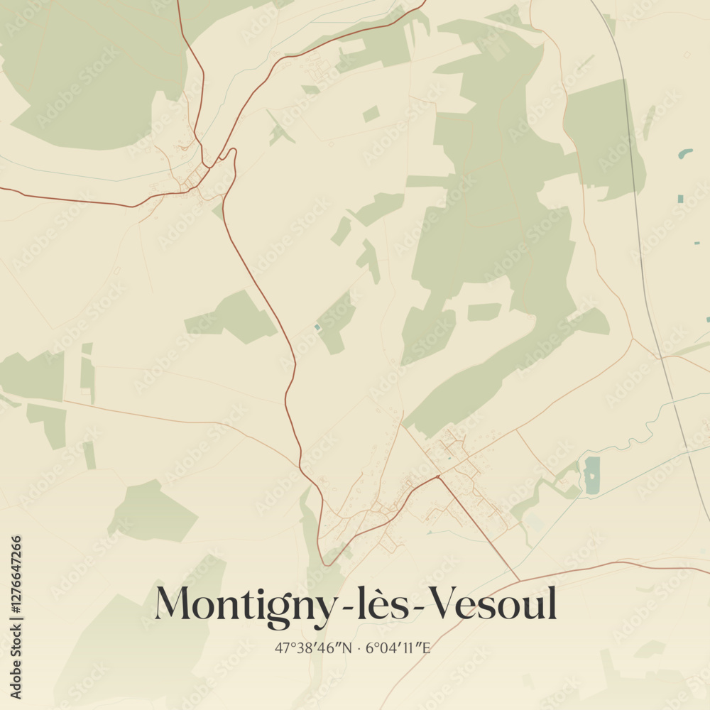 Obraz premium Vintage map of Montigny-lès-Vesoul, France.