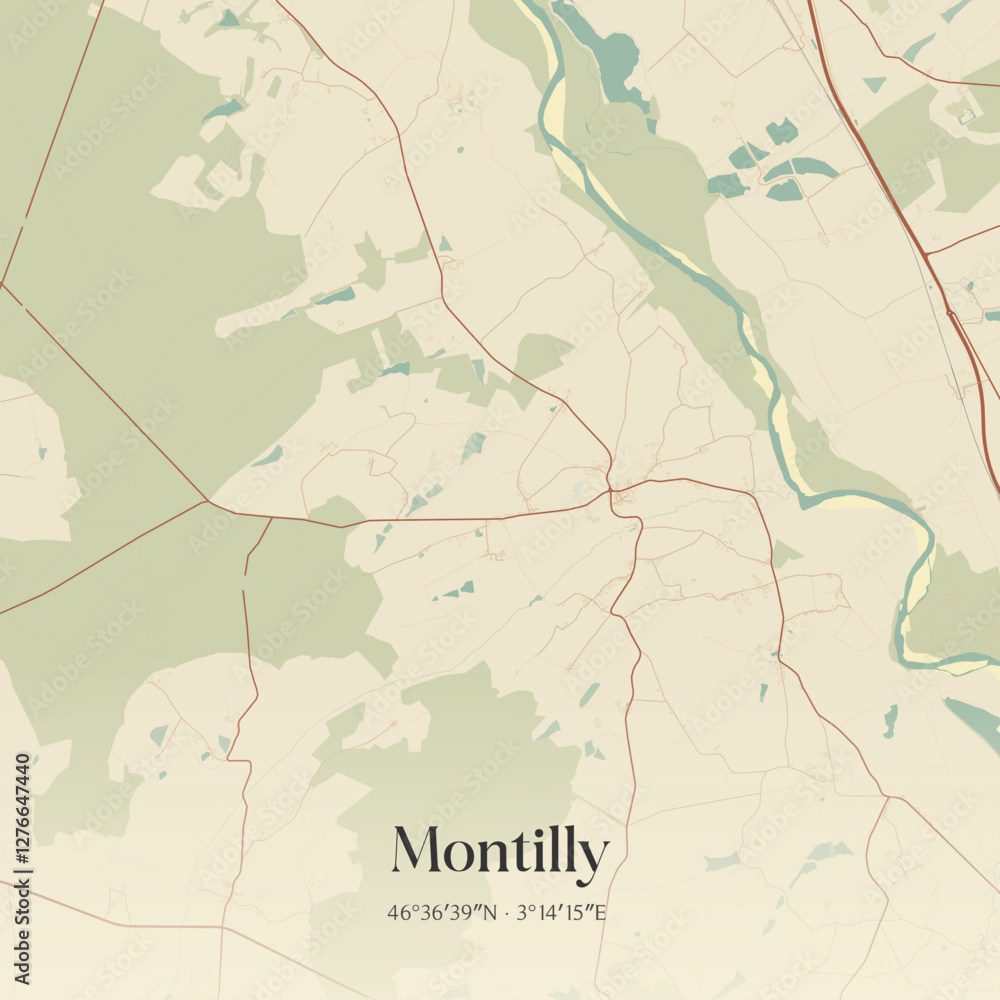 Obraz premium Vintage map of Montilly, France.