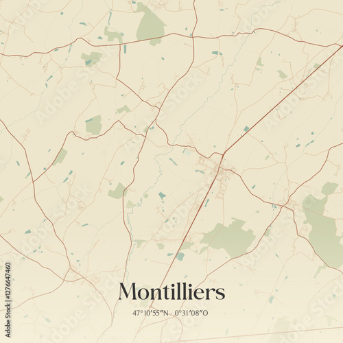 Vintage map of Montilliers, France.