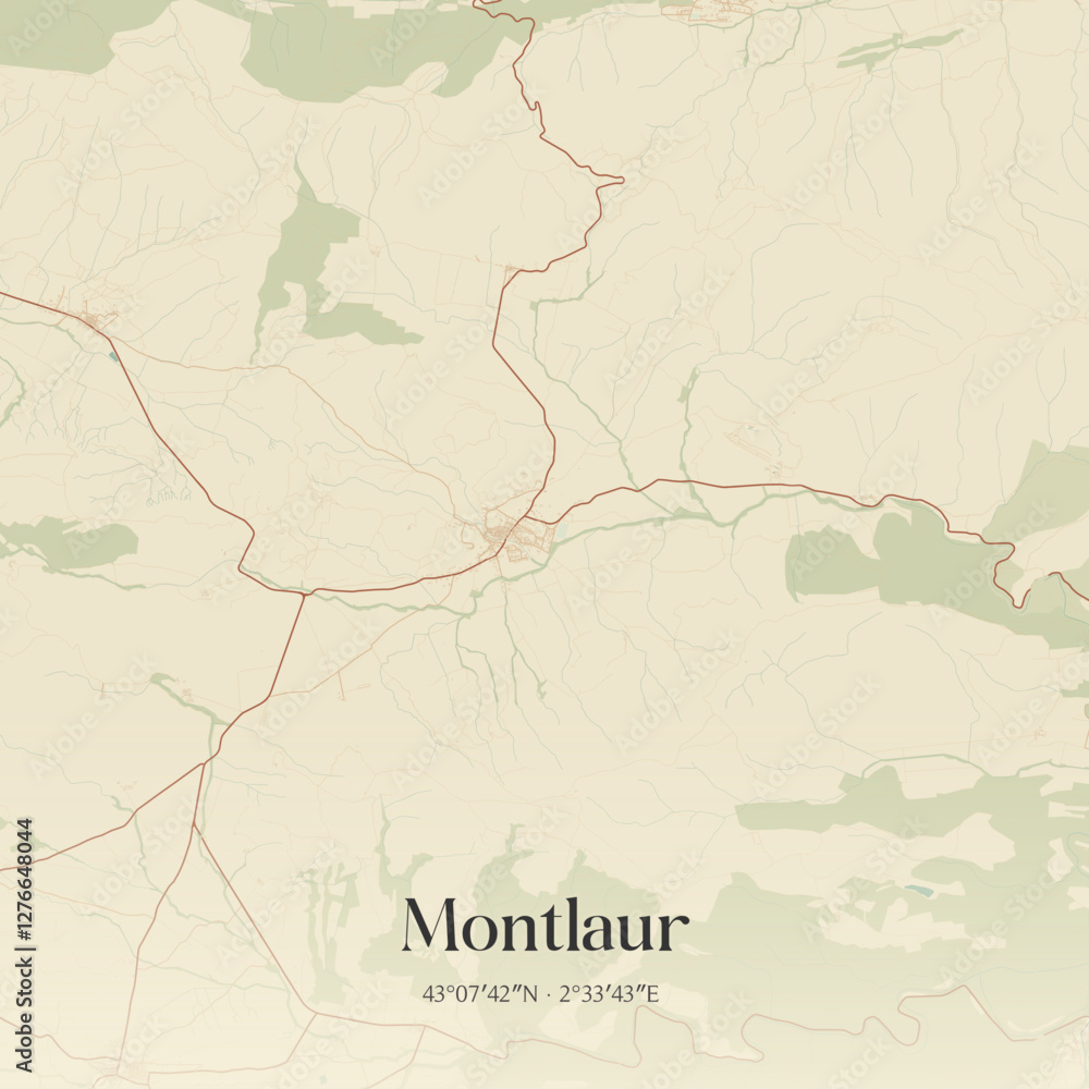 Fototapeta premium Vintage map of Montlaur, France.