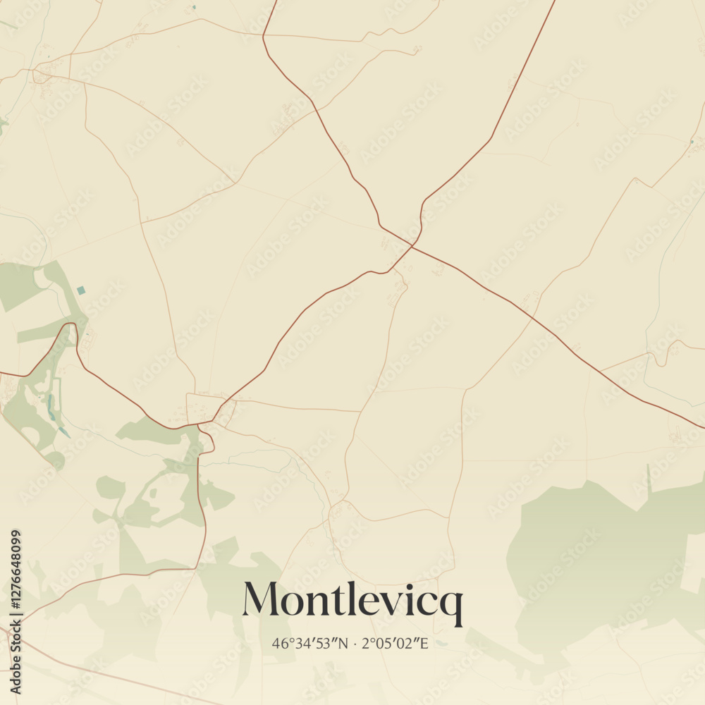 Fototapeta premium Vintage map of Montlevicq, France.