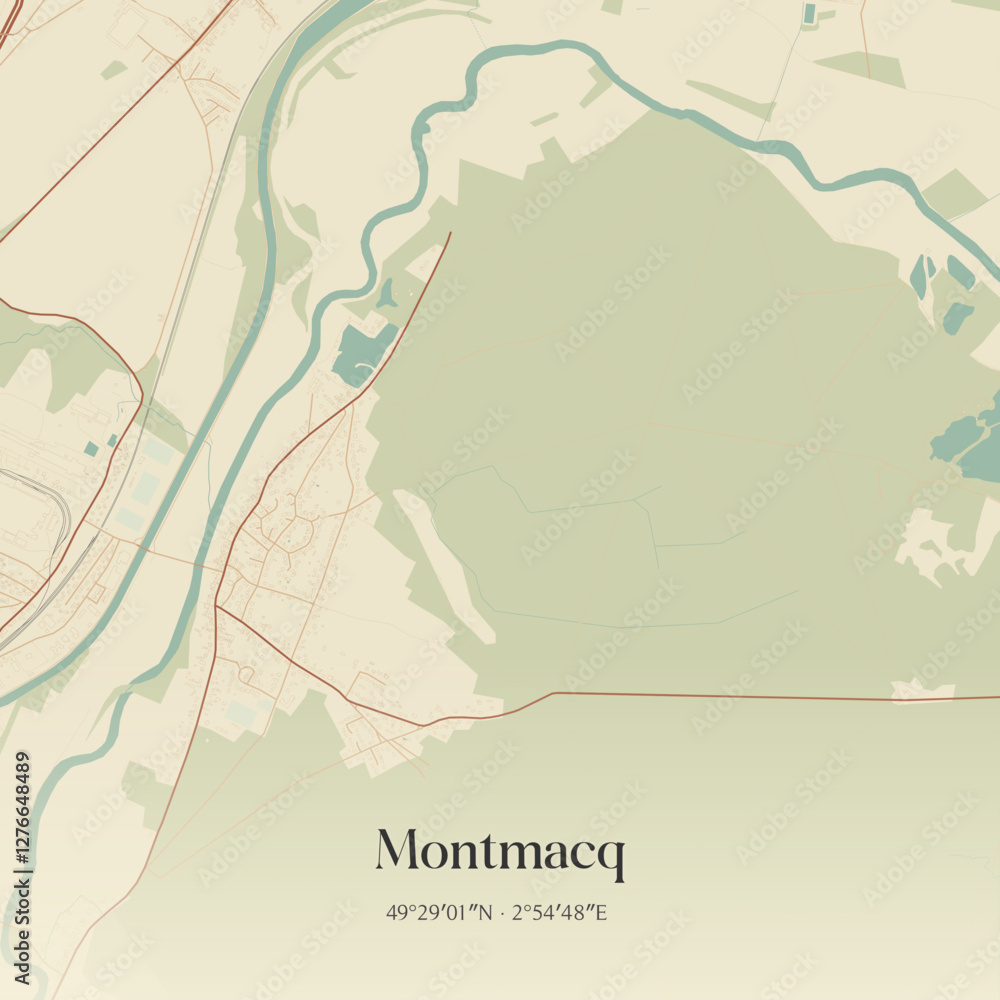 Fototapeta premium Vintage map of Montmacq, France.