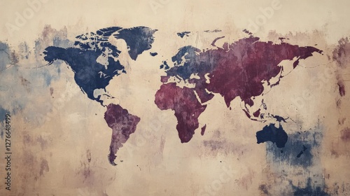 Abstract World Map Painted On Textured Background